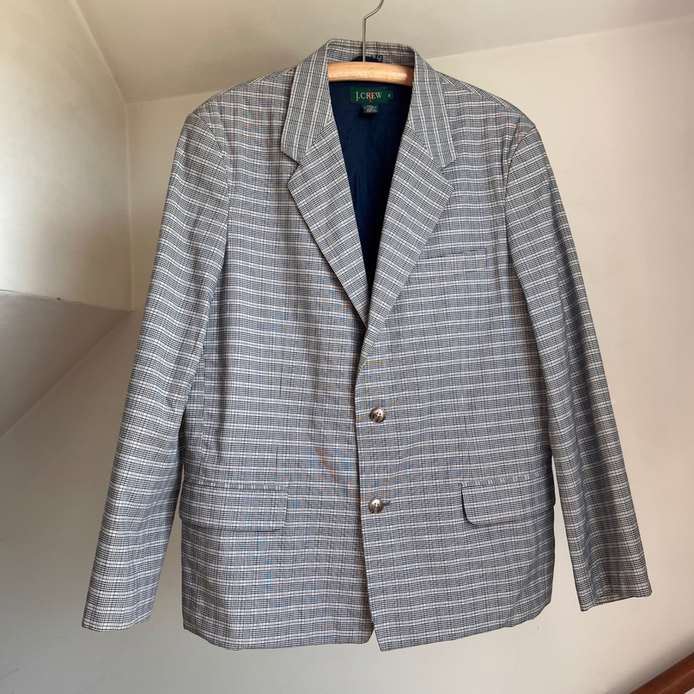 J.Crew Blazer Oarsman VTG 90s Medium Plaid Cotton Sport Coat Unstructured Preppy